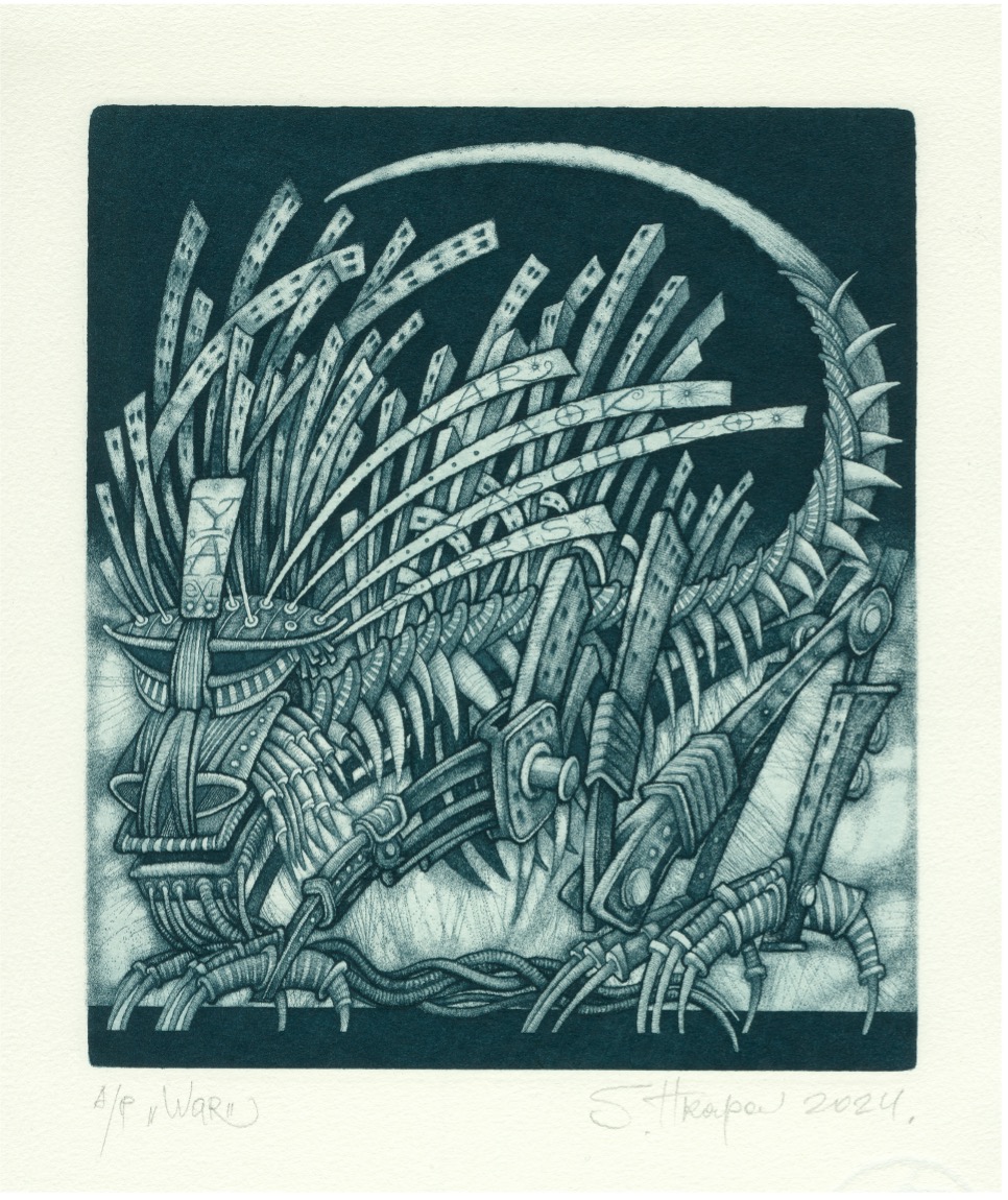 Ets/aquatint van Sergey Hrapov  (UKR) uit 2024